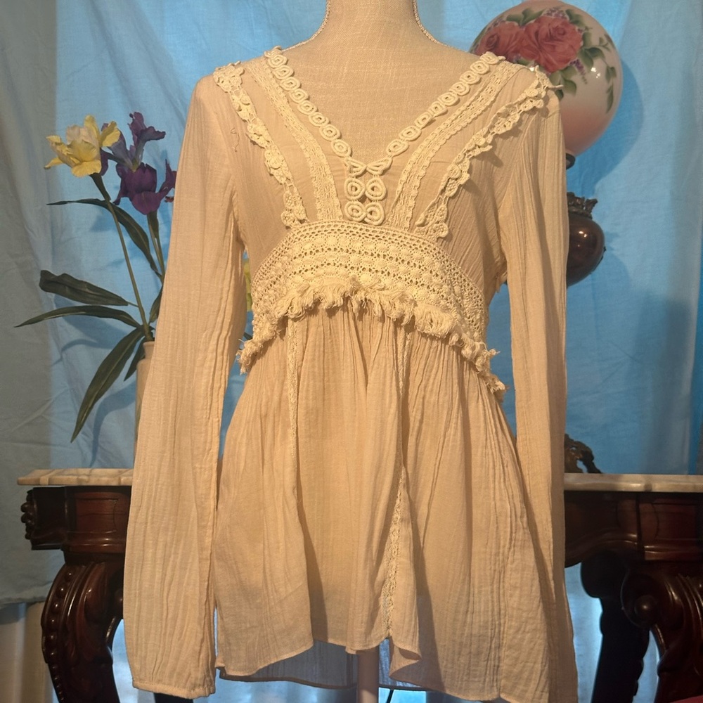 Miss Me Cream Lace Accent Blouse